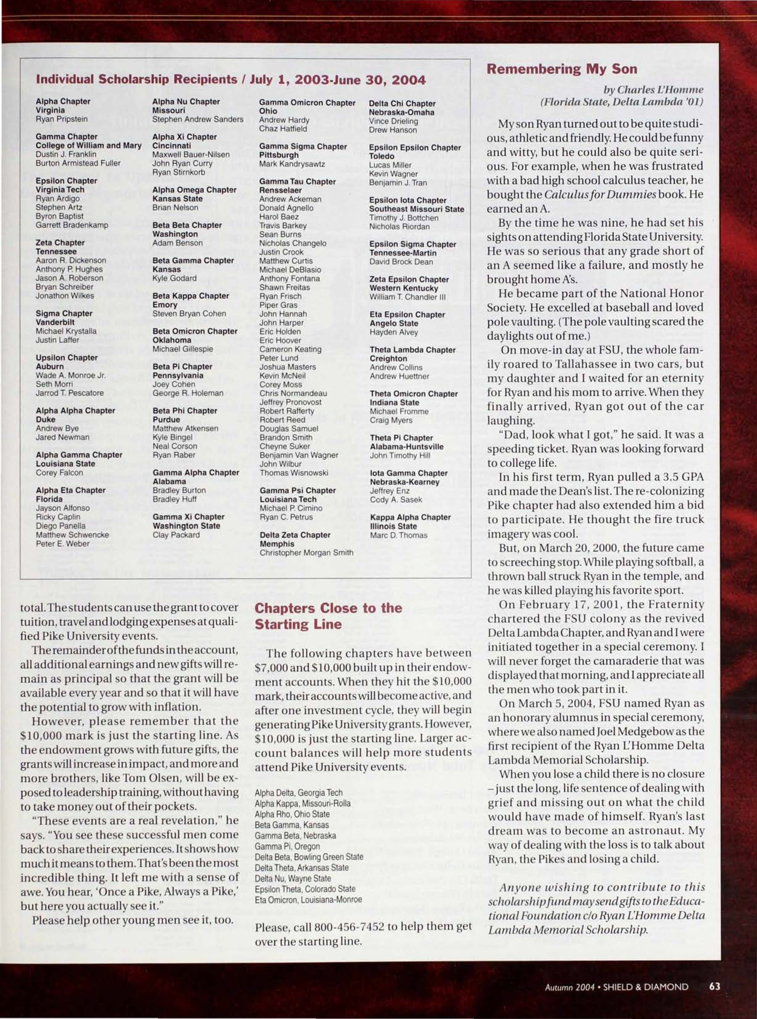 Remembering My Son, Autumn 2004